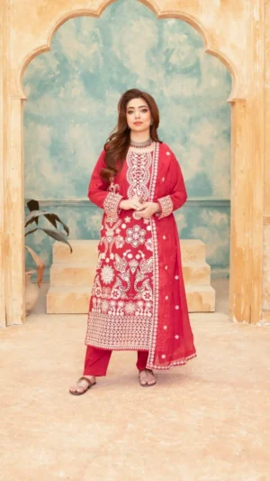 Mahnoor (Deep Red) - 3Pc